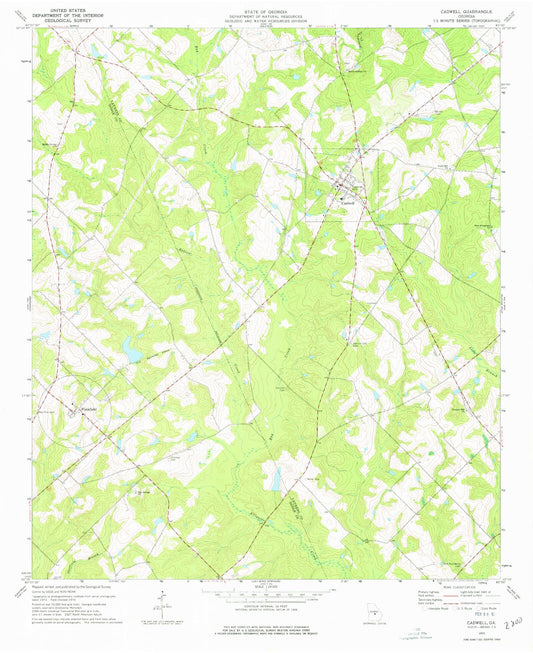 Classic USGS Cadwell Georgia 7.5'x7.5' Topo Map Image