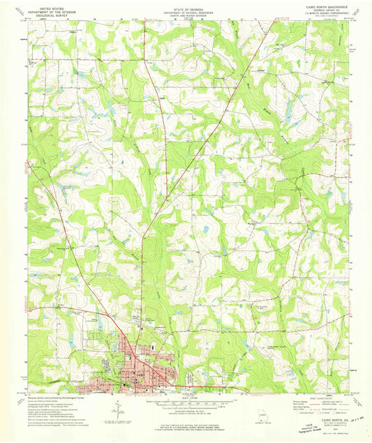 Classic USGS Cairo North Georgia 7.5'x7.5' Topo Map Image