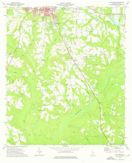 Classic USGS Cairo South Georgia 7.5'x7.5' Topo Map Image