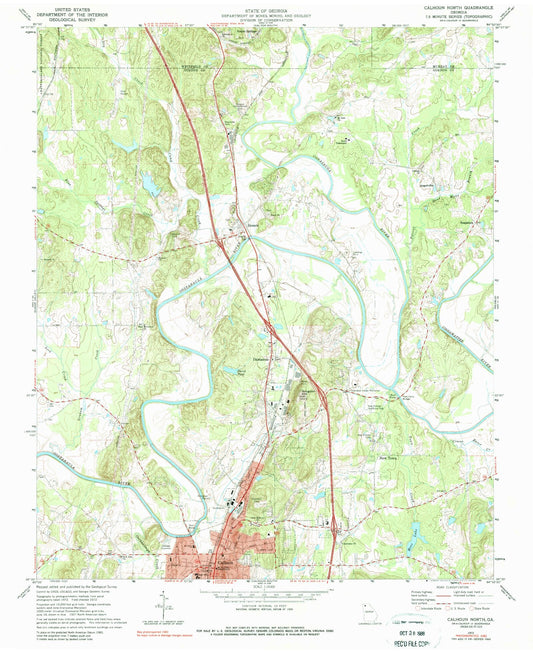 Classic USGS Calhoun North Georgia 7.5'x7.5' Topo Map Image