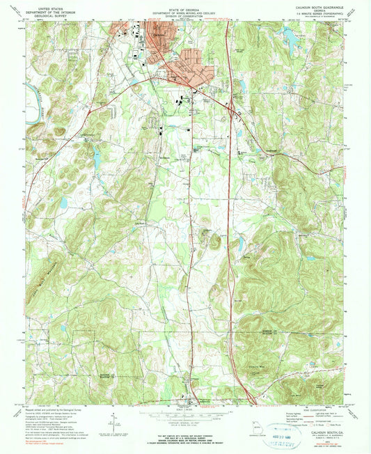 Classic USGS Calhoun South Georgia 7.5'x7.5' Topo Map Image