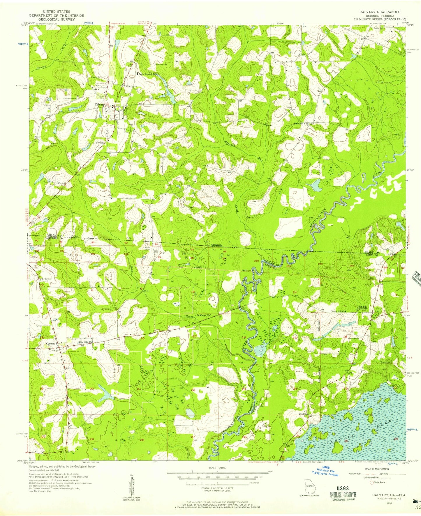 Classic USGS Calvary Georgia 7.5'x7.5' Topo Map Image