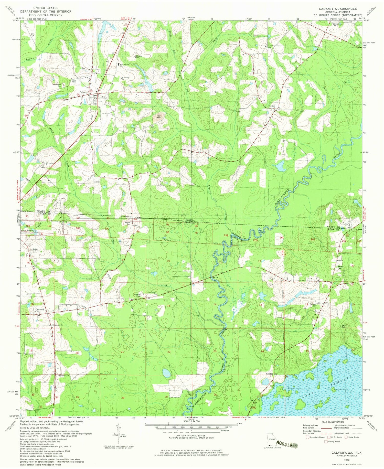 Classic USGS Calvary Georgia 7.5'x7.5' Topo Map Image