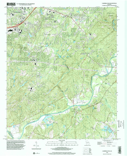 Classic USGS Campbellton Georgia 7.5'x7.5' Topo Map Image