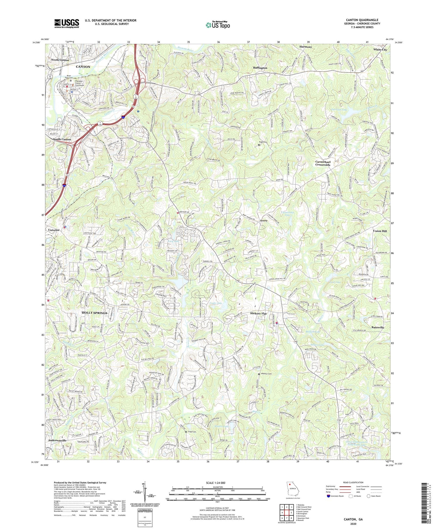 Canton Georgia US Topo Map Image