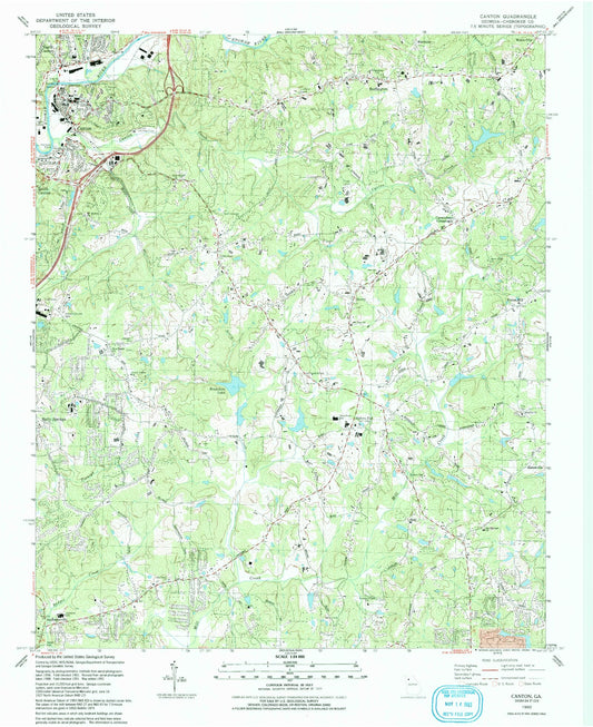 Classic USGS Canton Georgia 7.5'x7.5' Topo Map Image