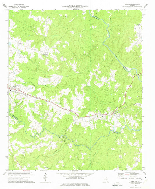 Classic USGS Carlton Georgia 7.5'x7.5' Topo Map Image