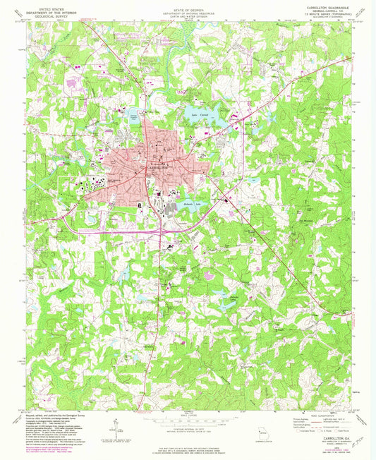 Classic USGS Carrollton Georgia 7.5'x7.5' Topo Map Image