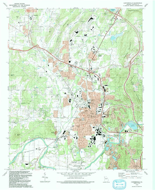 Classic USGS Cartersville Georgia 7.5'x7.5' Topo Map Image
