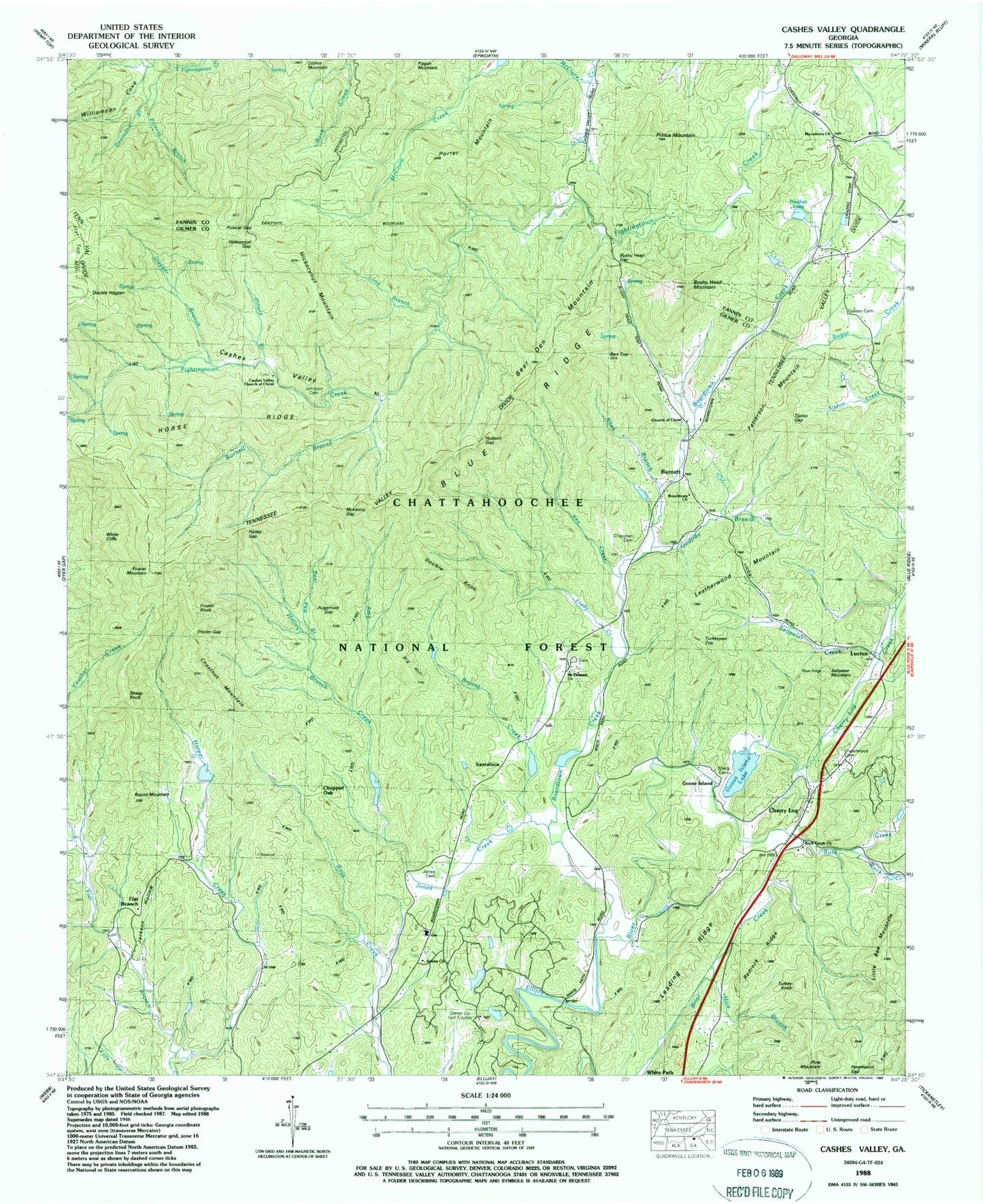 Classic USGS Cashes Valley Georgia 7.5'x7.5' Topo Map Image