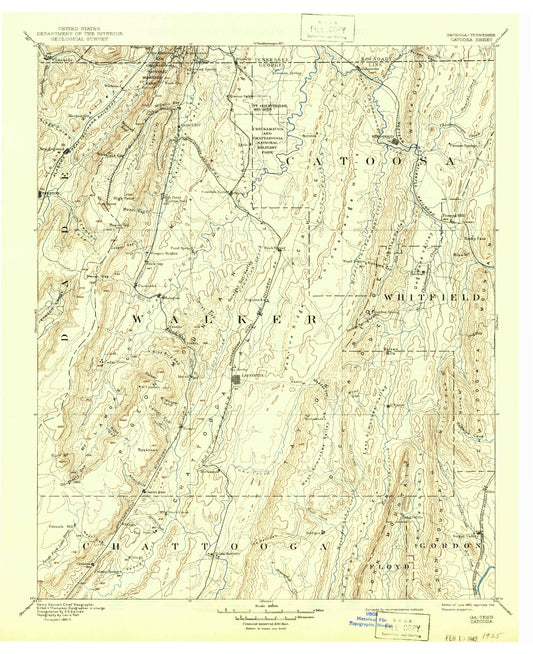 Historic 1892 Ringgold Georgia 30'x30' Topo Map Image