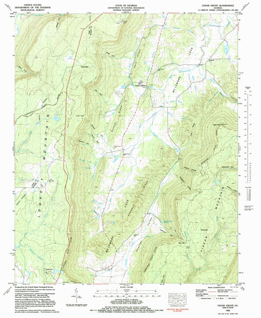Classic USGS Cedar Grove Georgia 7.5'x7.5' Topo Map Image
