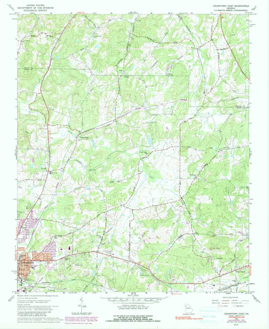 Classic USGS Cedartown East Georgia 7.5'x7.5' Topo Map Image