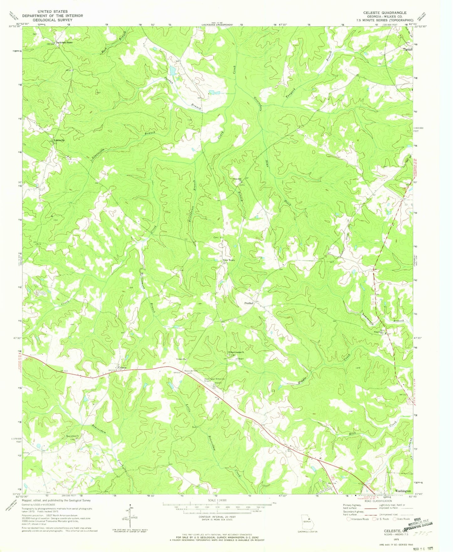 Classic USGS Celeste Georgia 7.5'x7.5' Topo Map Image