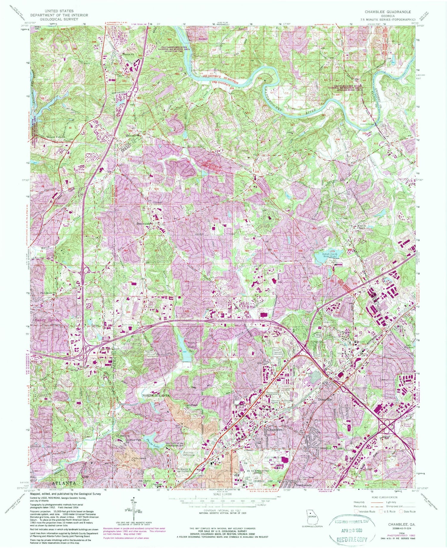 Classic USGS Chamblee Georgia 7.5'x7.5' Topo Map Image