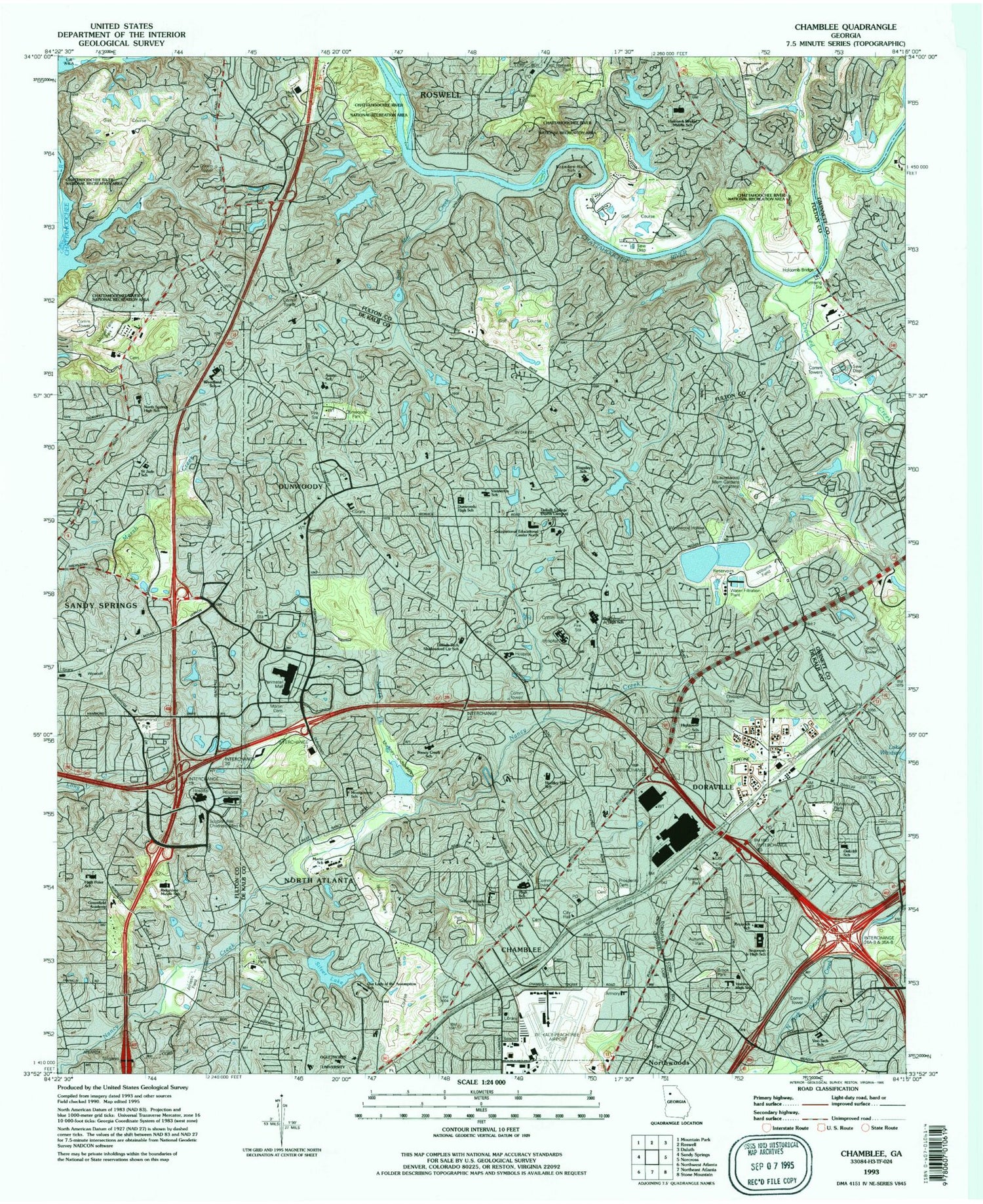 Classic USGS Chamblee Georgia 7.5'x7.5' Topo Map Image