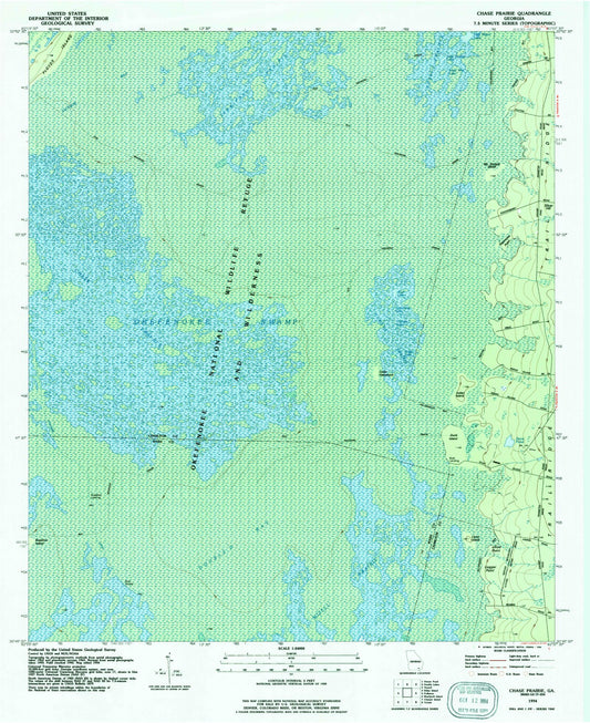 Classic USGS Chase Prairie Georgia 7.5'x7.5' Topo Map Image