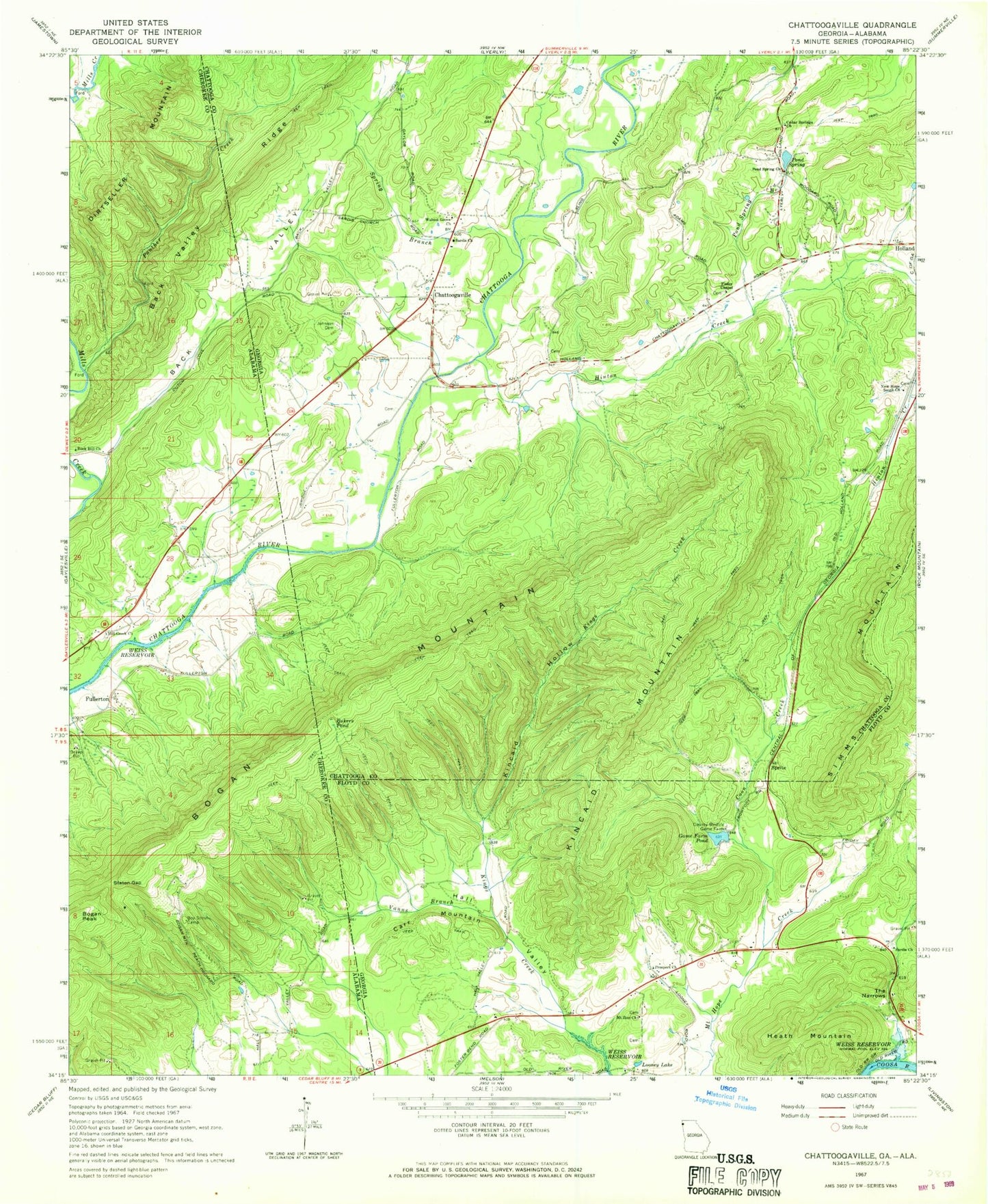 Classic USGS Chattoogaville Georgia 7.5'x7.5' Topo Map Image