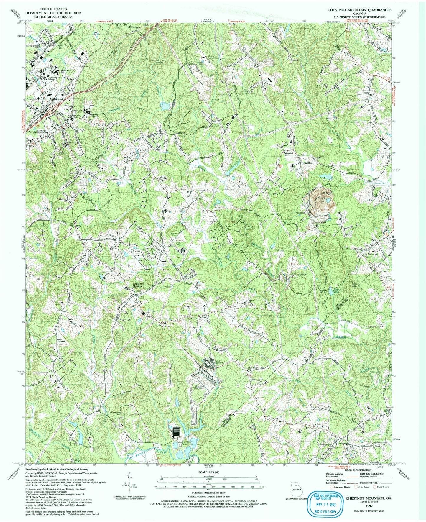 Classic USGS Chestnut Mountain Georgia 7.5'x7.5' Topo Map Image