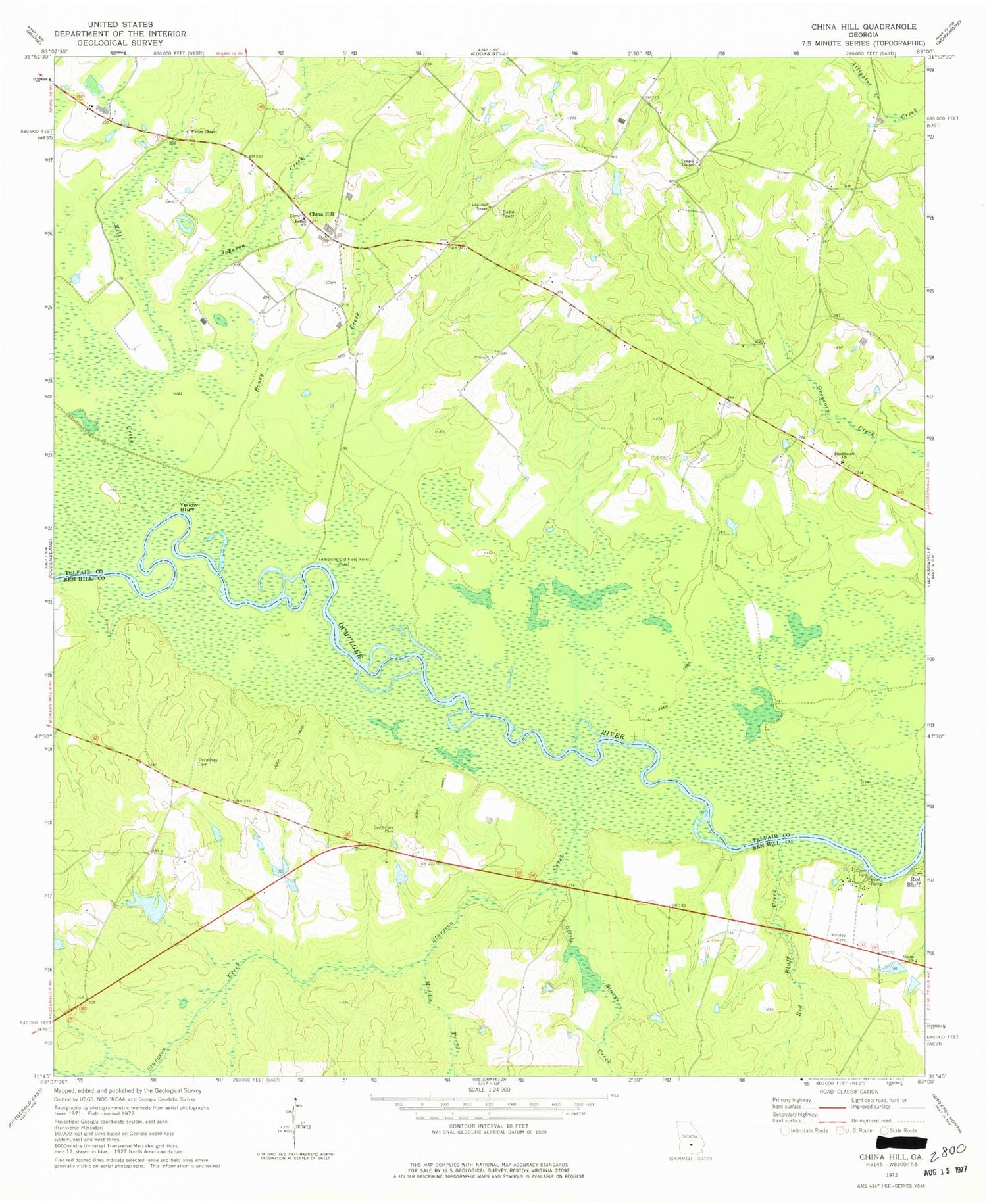 Classic USGS China Hill Georgia 7.5'x7.5' Topo Map Image