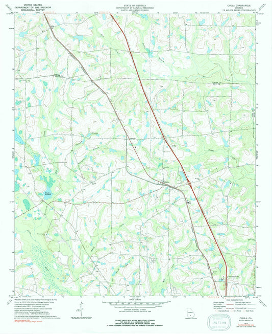 Classic USGS Chula Georgia 7.5'x7.5' Topo Map Image