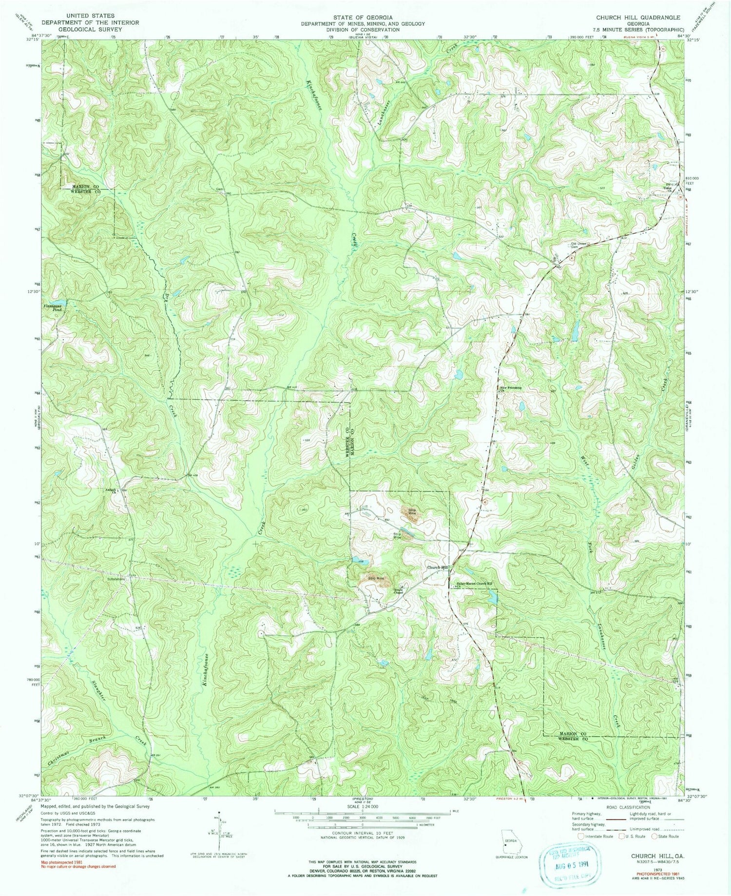 Classic USGS Church Hill Georgia 7.5'x7.5' Topo Map Image