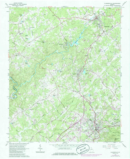 Classic USGS Clarkesville Georgia 7.5'x7.5' Topo Map Image