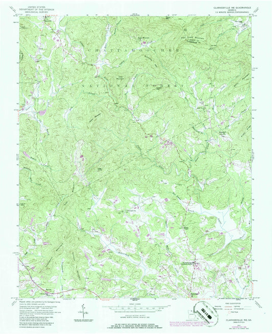 Classic USGS Clarkesville NE Georgia 7.5'x7.5' Topo Map Image