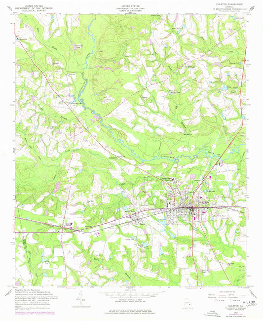 Classic USGS Claxton Georgia 7.5'x7.5' Topo Map Image