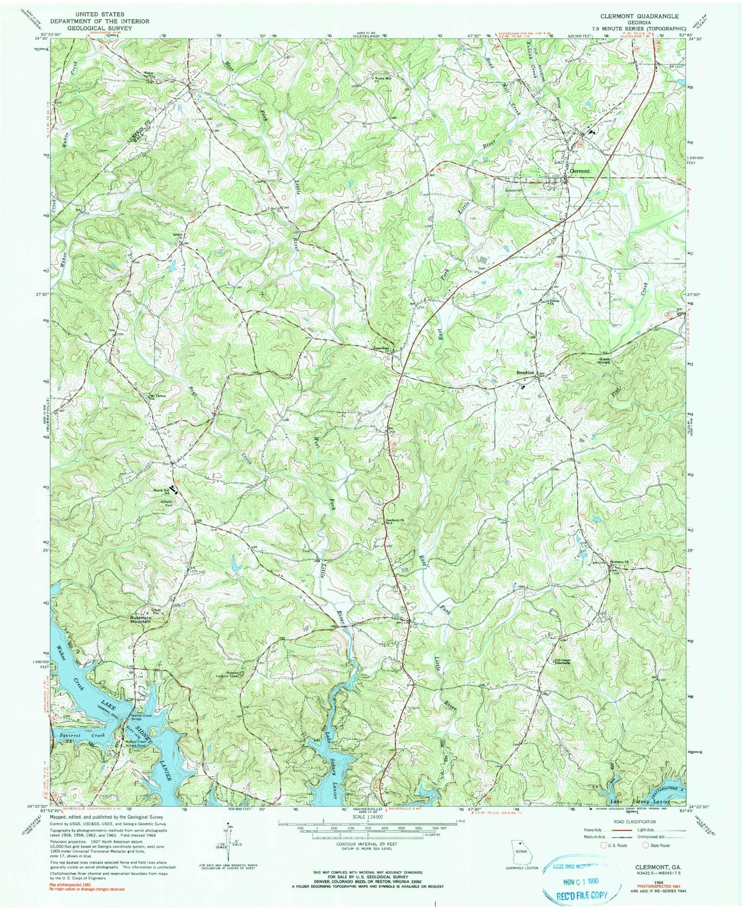 Classic USGS Clermont Georgia 7.5'x7.5' Topo Map Image