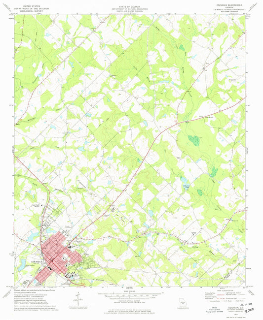 Classic USGS Cochran Georgia 7.5'x7.5' Topo Map Image