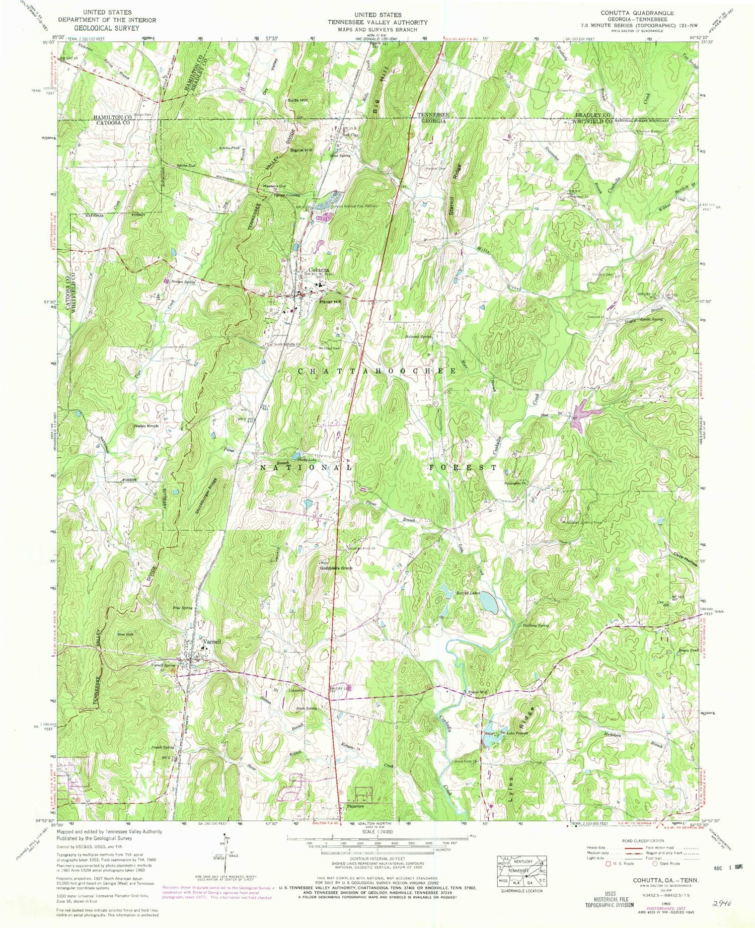 Classic USGS Cohutta Georgia 7.5'x7.5' Topo Map Image