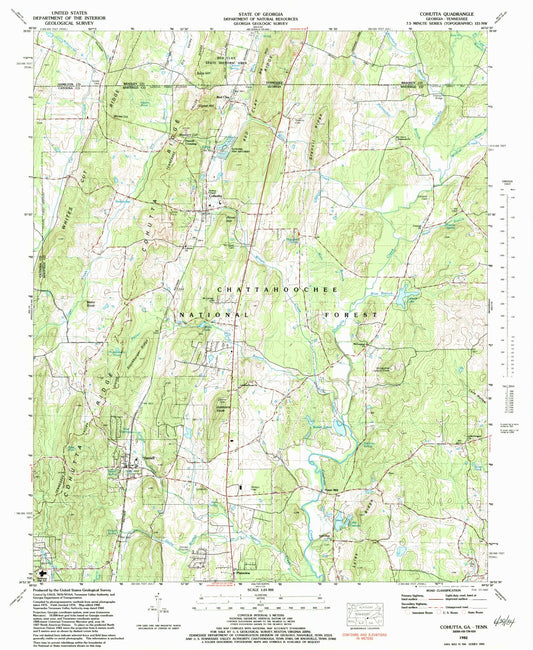 Classic USGS Cohutta Georgia 7.5'x7.5' Topo Map Image