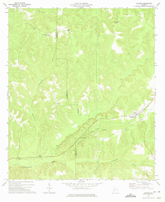 Classic USGS Coleman Georgia 7.5'x7.5' Topo Map Image