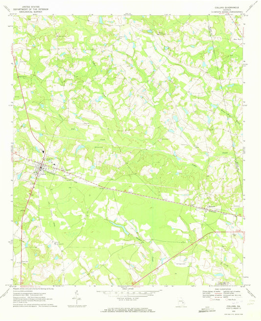 Classic USGS Collins Georgia 7.5'x7.5' Topo Map Image