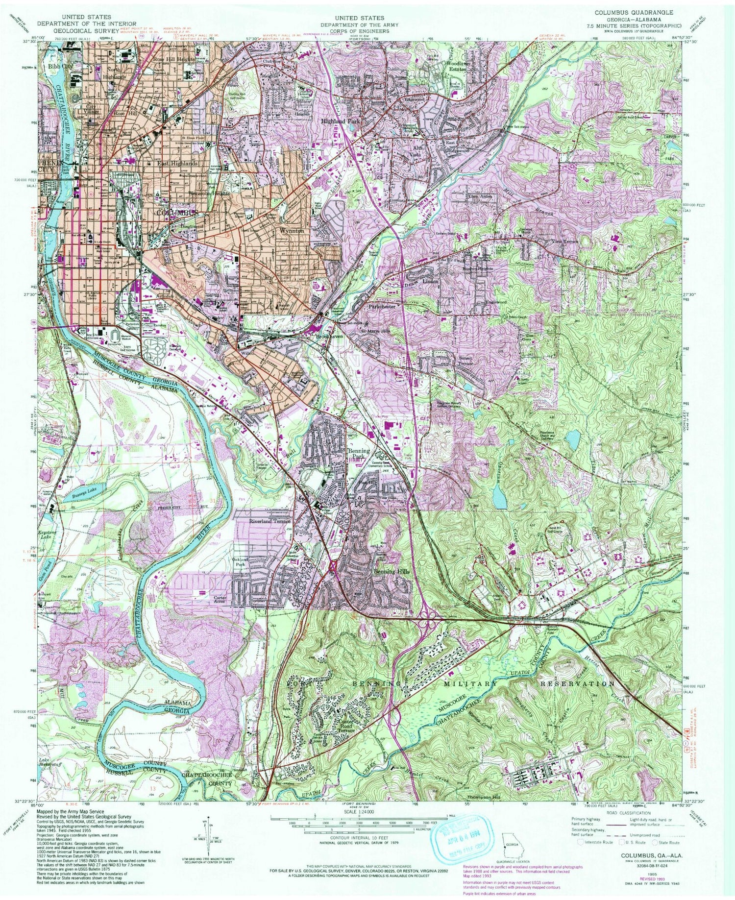 Classic USGS Columbus Georgia 7.5'x7.5' Topo Map Image