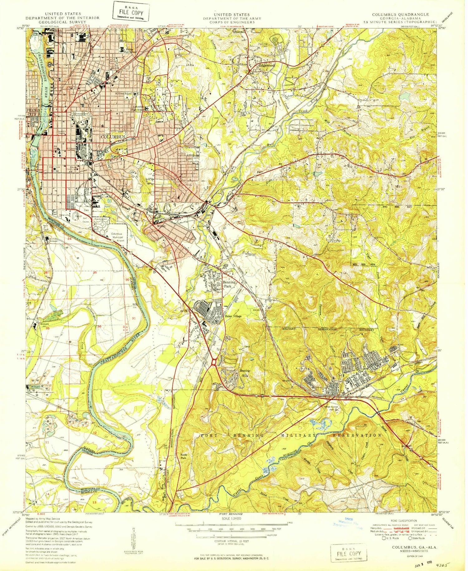 Classic USGS Columbus Georgia 7.5'x7.5' Topo Map Image