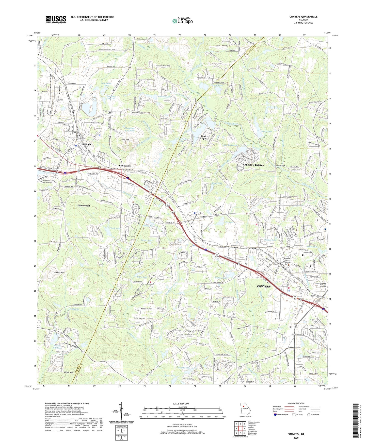Conyers Georgia US Topo Map Image