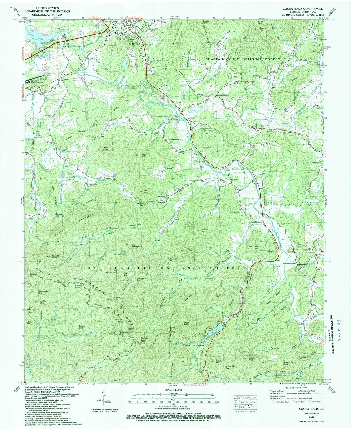 USGS Classic Coosa Bald Georgia 7.5'x7.5' Topo Map Image