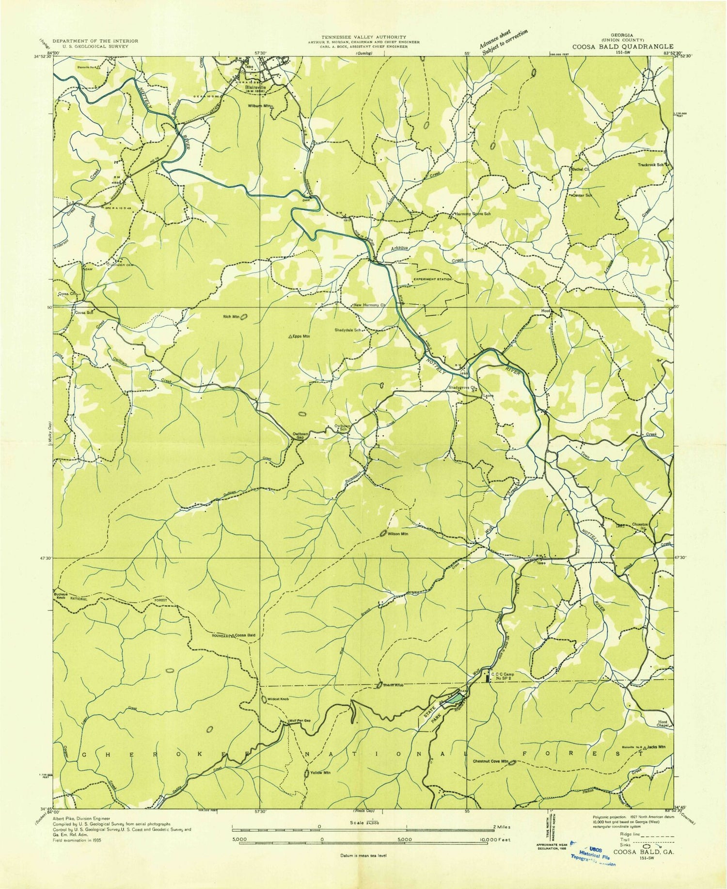 USGS Classic Coosa Bald Georgia 7.5'x7.5' Topo Map Image