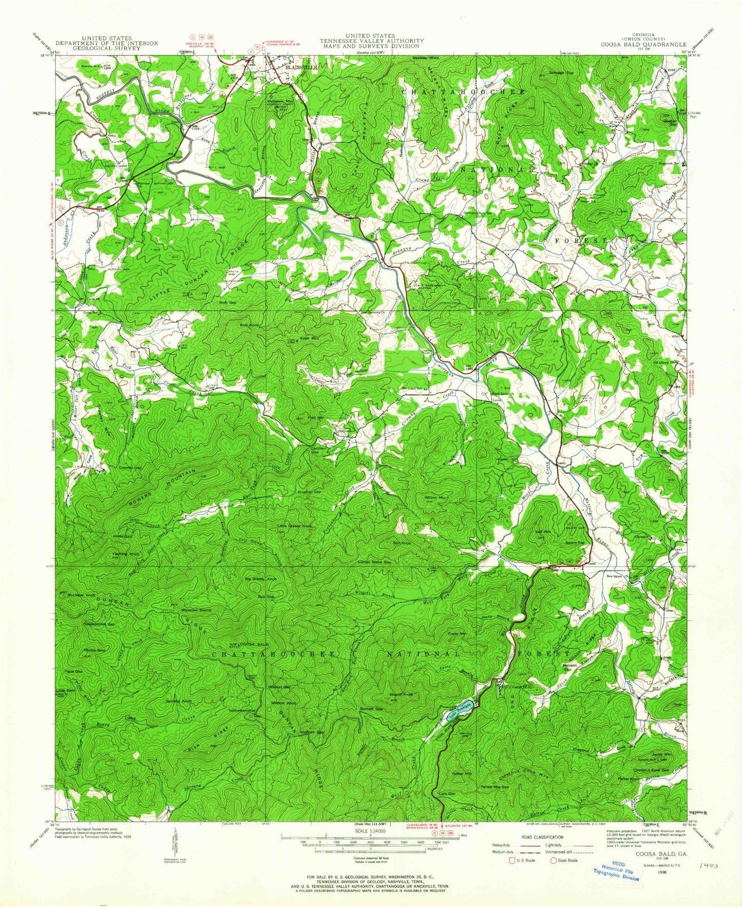 USGS Classic Coosa Bald Georgia 7.5'x7.5' Topo Map Image