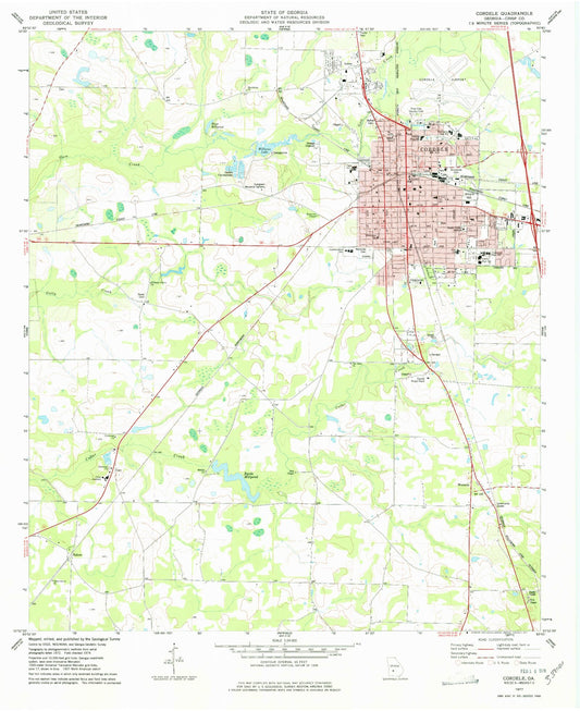 Classic USGS Cordele Georgia 7.5'x7.5' Topo Map Image