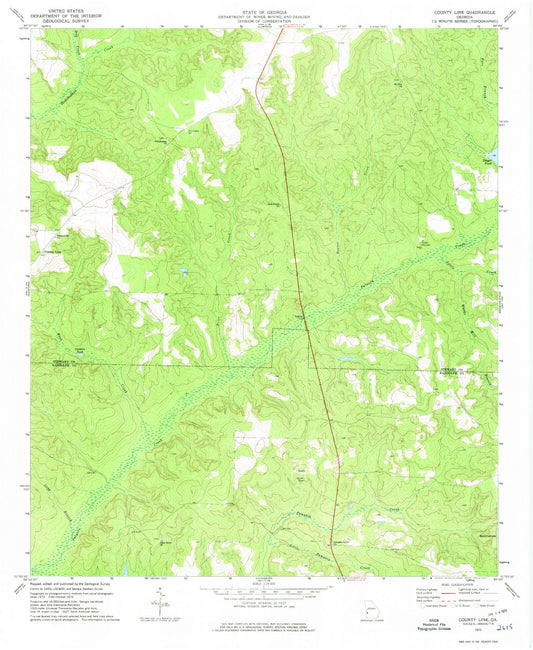 Classic USGS County Line Georgia 7.5'x7.5' Topo Map Image