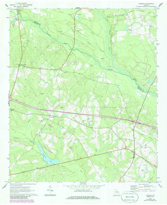 Classic USGS Covena Georgia 7.5'x7.5' Topo Map Image