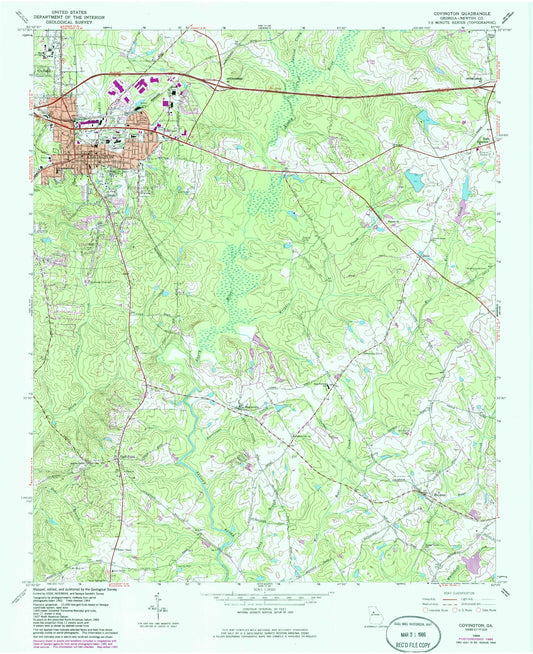 Classic USGS Covington Georgia 7.5'x7.5' Topo Map Image
