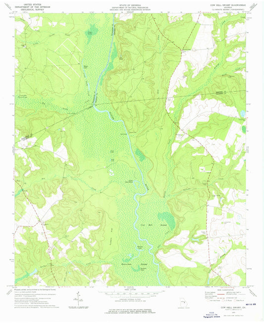 Classic USGS Cow Hell Swamp Georgia 7.5'x7.5' Topo Map Image
