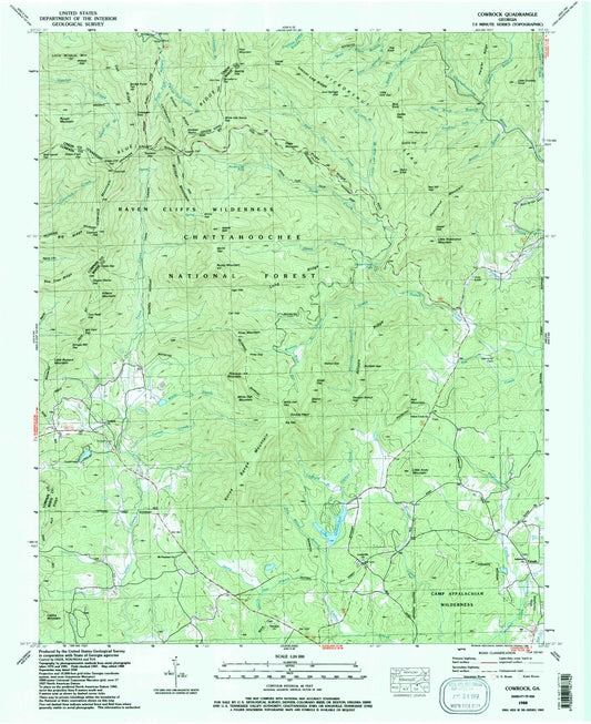 Classic USGS Cowrock Georgia 7.5'x7.5' Topo Map Image