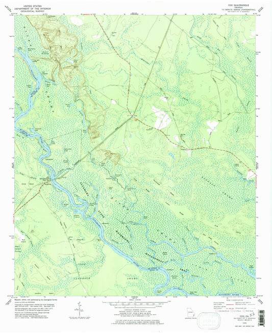 Classic USGS Cox Georgia 7.5'x7.5' Topo Map Image