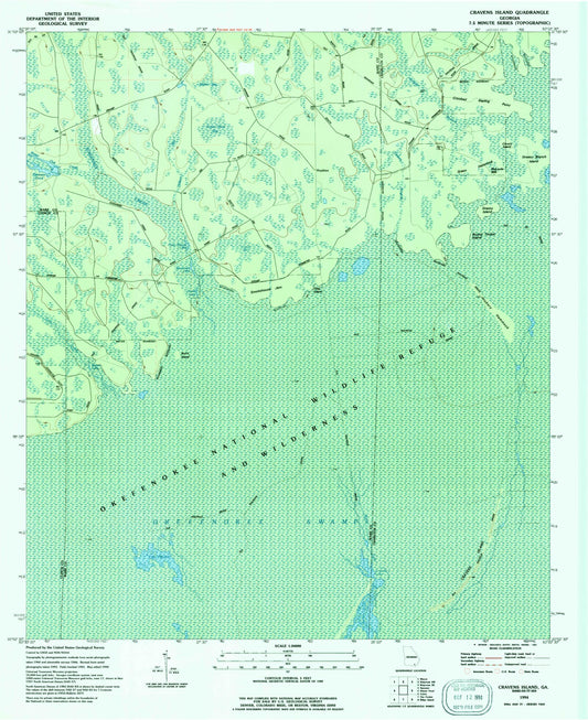 Classic USGS Cravens Island Georgia 7.5'x7.5' Topo Map Image