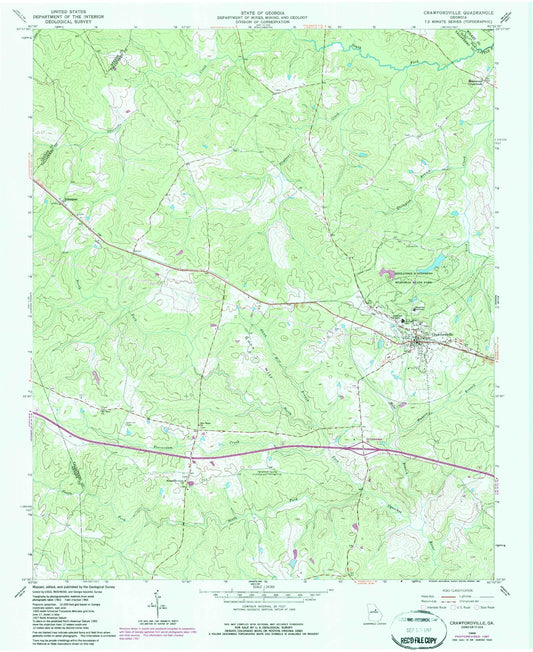 Classic USGS Crawfordville Georgia 7.5'x7.5' Topo Map Image